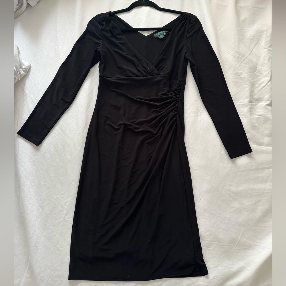 Women’s size 6 Ralph Lauren Black Ruched Wrap Dress